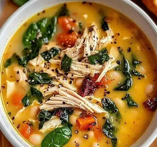 Bowl of hearty Tuscan soup with vegetables and spices
