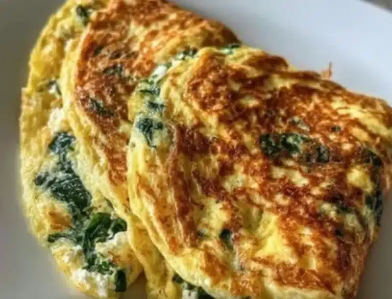 Delicious Spinach and Feta Omelet served on a plate with fresh herbs