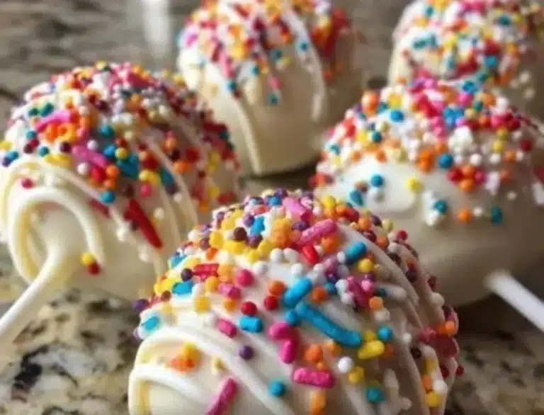 Valentine's Day themed Oreo pops decorated with red and pink sprinkles