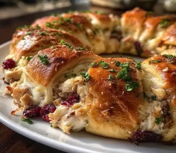 Delicious Turkey Cranberry Crescent Ring baked to golden perfection