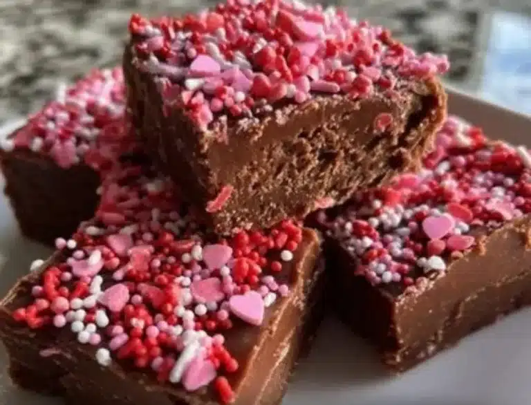 Delicious Valentine's Day Fudge dessert with heart-shaped decorations.