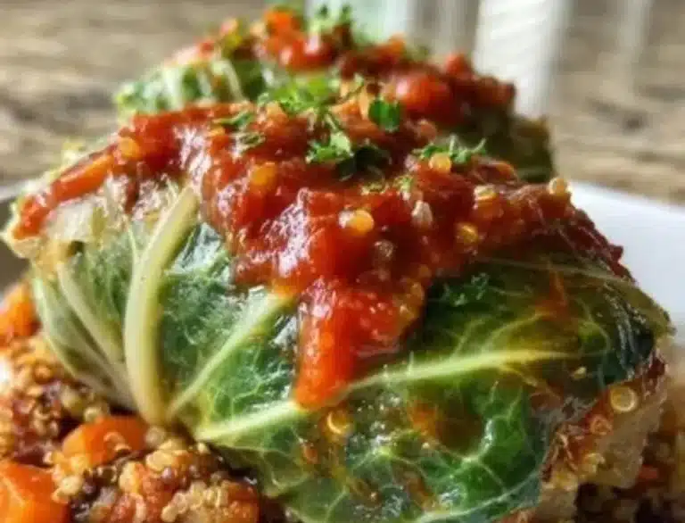 Delicious vegan unstuffed cabbage rolls served with a side of sauce